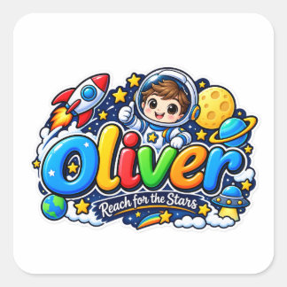 Oliver Reach for stars Space Personalised sticker