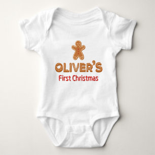 Oliver’s First Christmas Gingerbread Personalised Baby Bodysuit