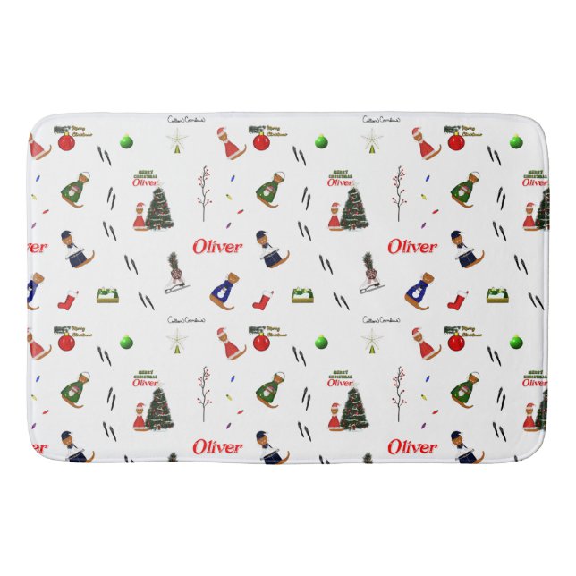 Oliver The Otter Christmas Random Pattern Bath Mat (Front)