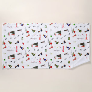 Oliver The Otter Christmas Random Pattern Beach Towel