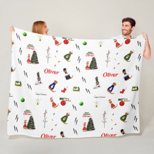 Oliver The Otter Christmas Random Pattern Fleece Blanket