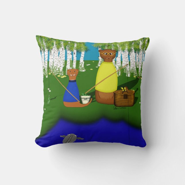 Oliver The Otter Fishing with Dad Cushion (Front)