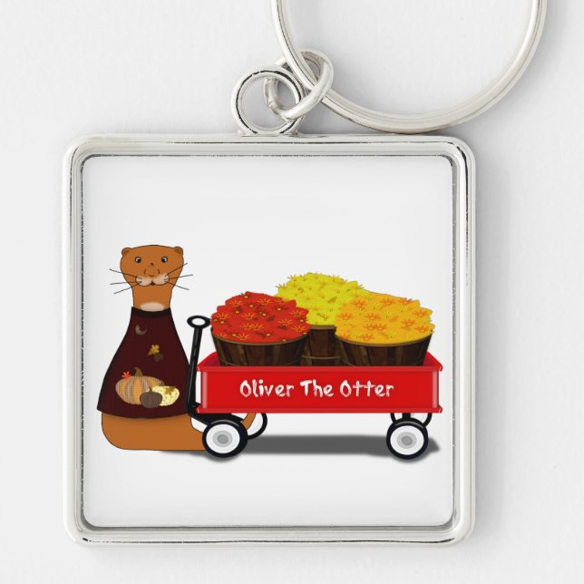 Oliver The Otter Gets Ready For Autumn Key Ring (Front)