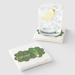 Oliver The Otter in Shamrock for Saint Patrick's S Stone Coaster