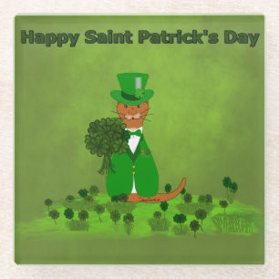 Oliver The Otter Picking Shamrocks- Saint Patrick Glass Coaster
