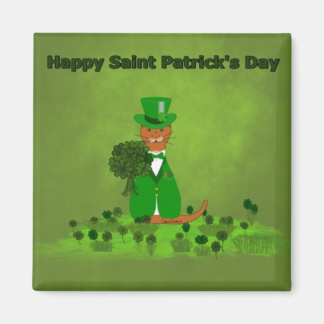 Oliver The Otter Picking Shamrocks- Saint Patrick Magnet (Front)