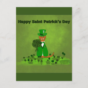 Oliver The Otter Picking Shamrocks- Saint Patrick Postcard