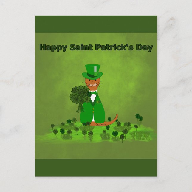 Oliver The Otter Picking Shamrocks- Saint Patrick  Postcard (Front)