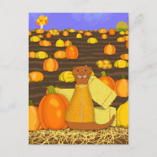 Oliver The Otter Picks a Pumpkin Postcard