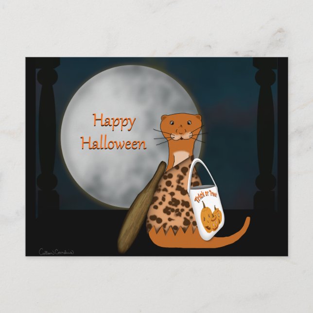 Oliver The Otter Posing In His Halloween Costume Postcard (Front)