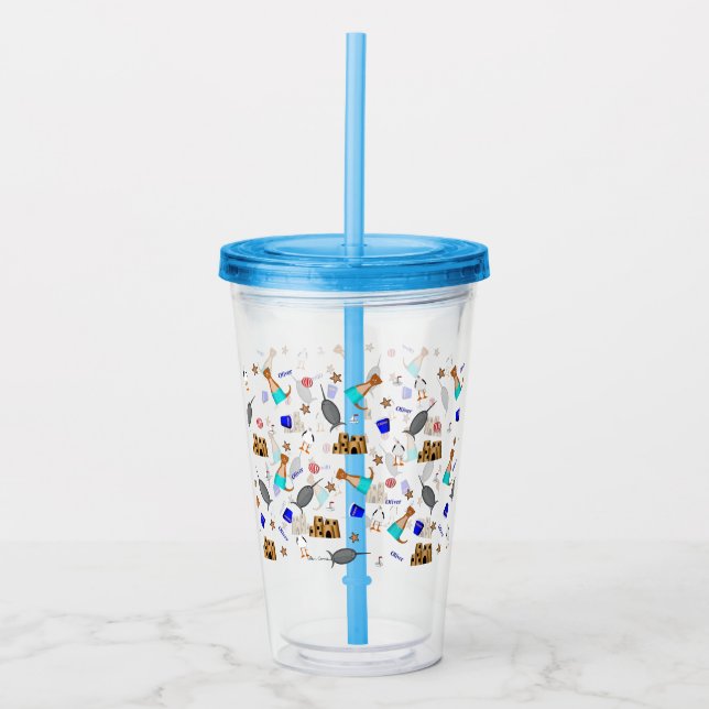 Oliver The Otter Summer Beach Vacation Pattern Acrylic Tumbler (Front)
