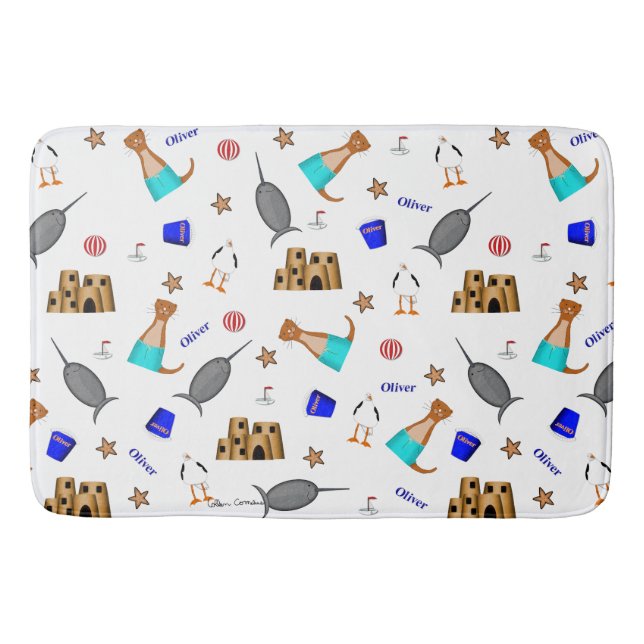 Oliver The Otter Summer Beach Vacation Pattern Bath Mat (Front)