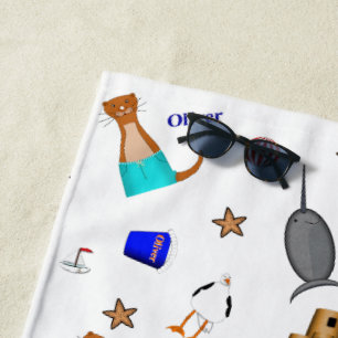 Oliver The Otter Summer Beach Vacation Pattern Beach Towel
