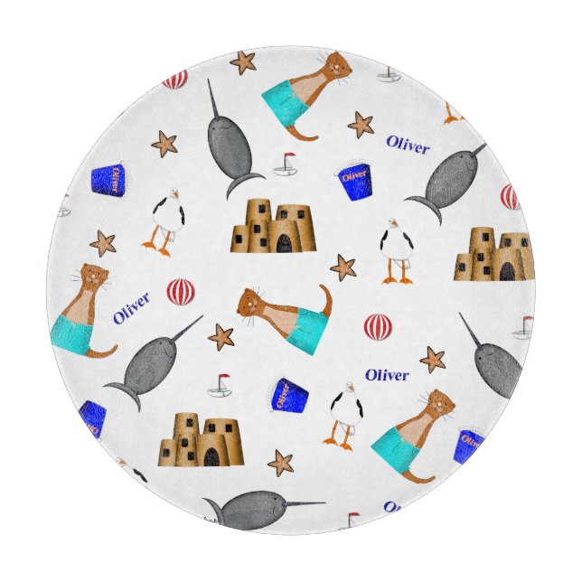 Oliver The Otter Summer Beach Vacation Pattern Cutting Board (Front)