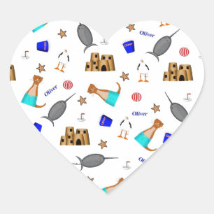 Oliver The Otter Summer Beach Vacation Pattern Heart Sticker