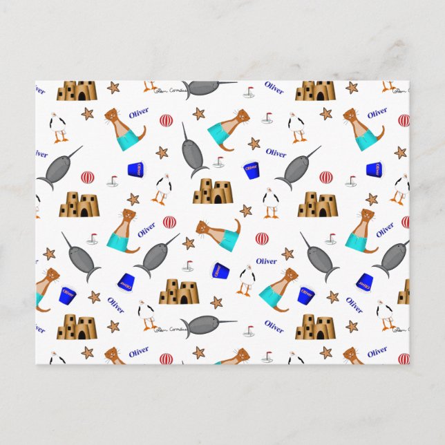 Oliver The Otter Summer Beach Vacation Pattern Holiday Postcard (Front)