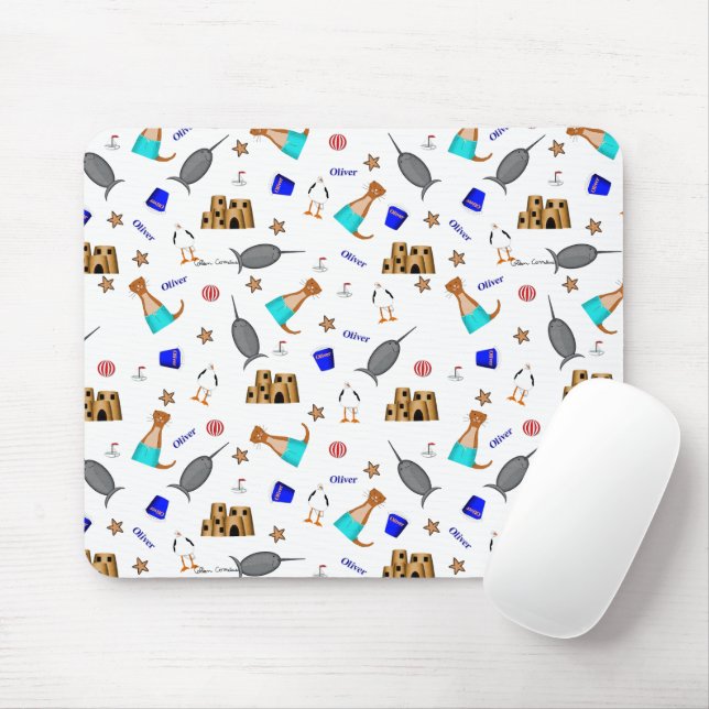 Oliver The Otter Summer Beach Vacation Pattern Mouse Pad (With Mouse)