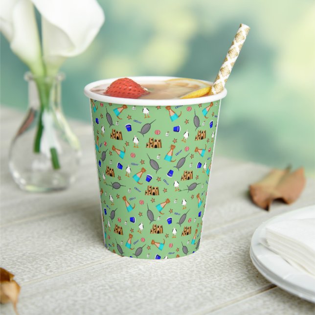 Oliver The Otter Summer Beach Vacation Pattern Paper Cups (Insitu)
