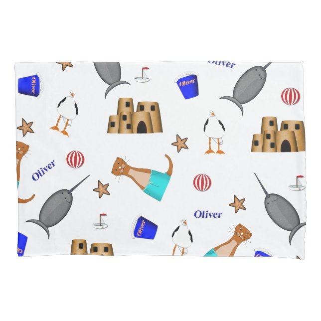 Oliver The Otter Summer Beach Vacation Pattern Pillowcase (Front)