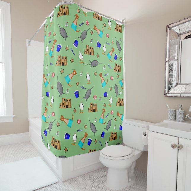 Oliver The Otter Summer Beach Vacation Pattern Shower Curtain (In Situ)