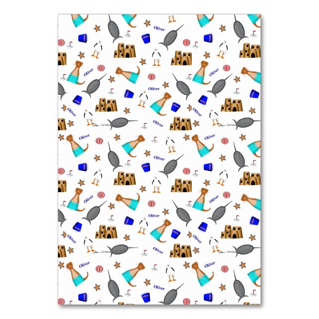 Oliver The Otter Summer Beach Vacation Pattern Table Number (Front)