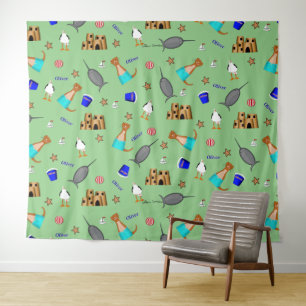 Oliver The Otter Summer Beach Vacation Pattern Tapestry
