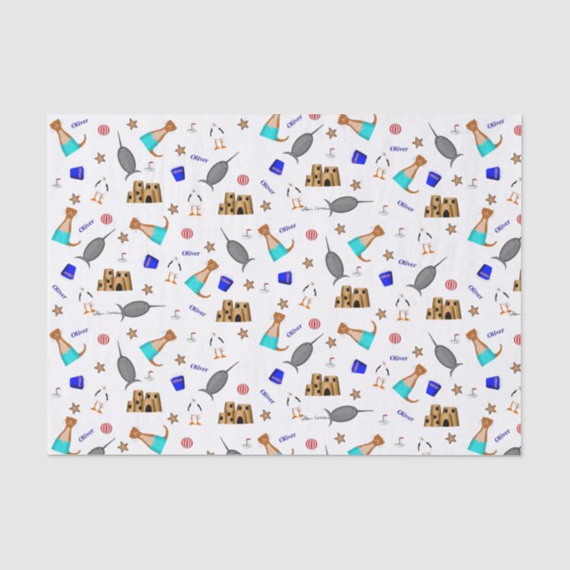 Oliver The Otter Summer Beach Vacation Pattern Tissue Paper (Front)