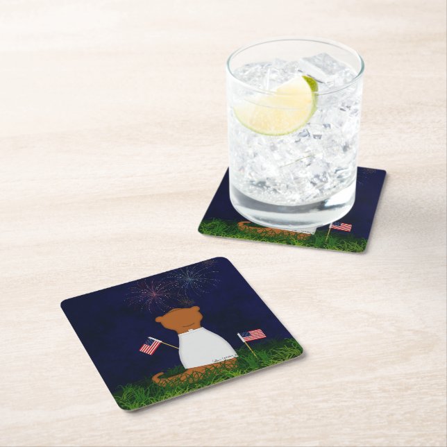 Oliver The Otter Watching Fireworks Throw Pillow Square Paper Coaster (Insitu)