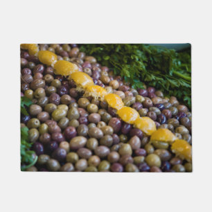 Olives Displayed At Market Doormat