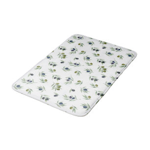 Olives Green Watercolor Botanical Chic Pattern Bath Mat