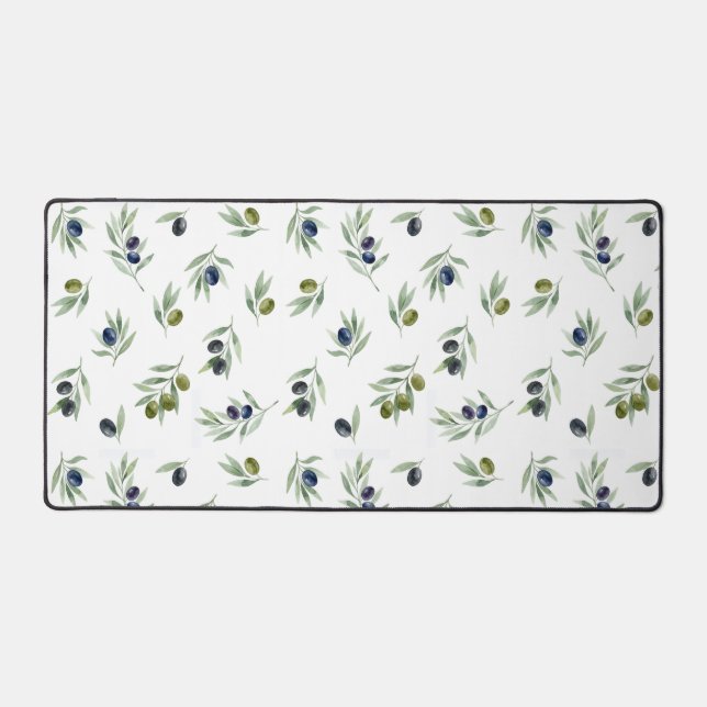 Olives Green Watercolor Botanical Chic Pattern Desk Mat (Front)