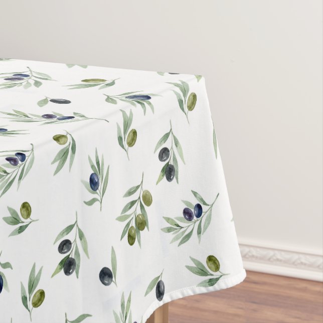 Olives Green Watercolor Botanical Chic Pattern Tablecloth (In Situ)