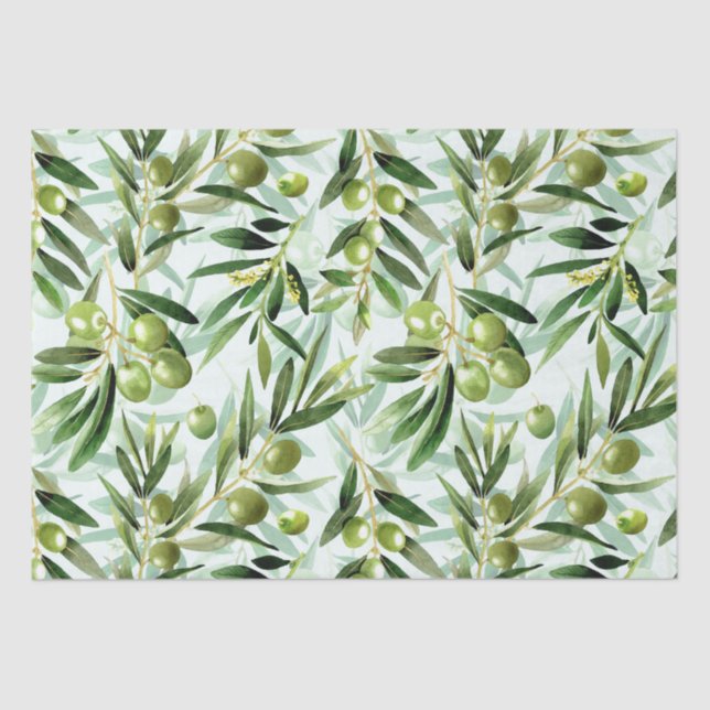 Olives Hand drawn Summer Fruit Pattern on Mint Tissue Paper (Front)