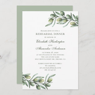 Olives. Italian rehearsal dinner. Summer botanical Invitation