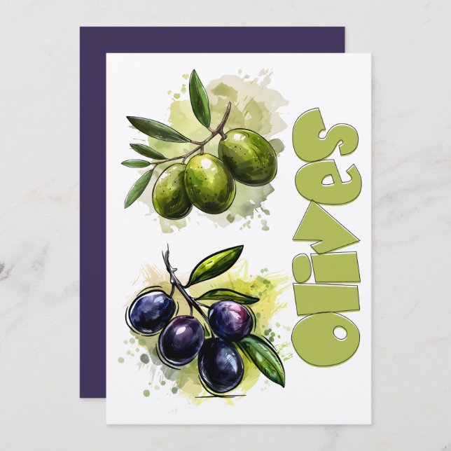 Olives Olive Oil Organic Vegan Botanical زيتون زيت Invitation (Front/Back)
