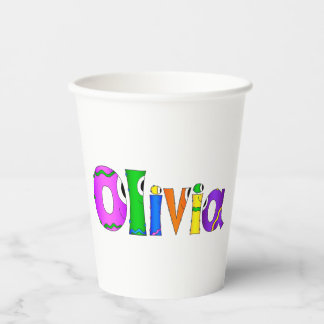 "Olivia" Cartoon Character Name Paper Cups