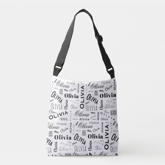 Olivia Custom Name Black White  Crossbody Bag (Front)
