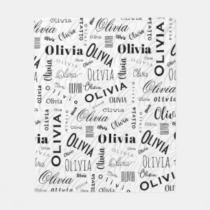 Olivia Custom Name Black White  Fleece Blanket