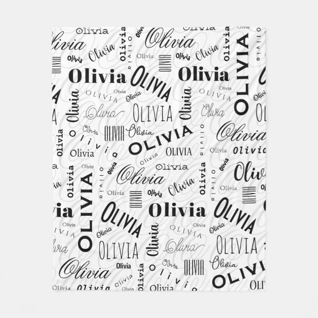 Olivia Custom Name Black White  Fleece Blanket (Front)