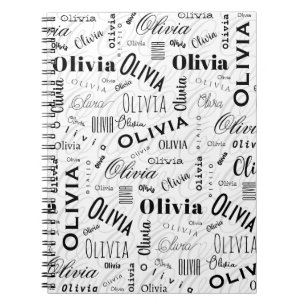 Olivia Custom Name Black White Notebook