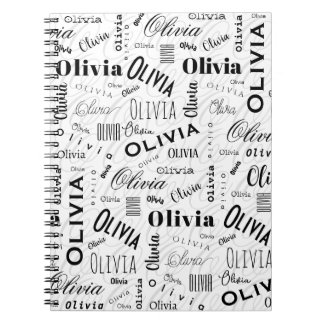 Olivia Custom Name Black White  Notebook