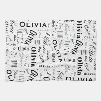 Olivia Custom Name Black White  Tea Towel
