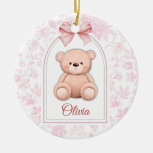 Olivia   Custom Pink Teddy Bear Nursery Design  Ceramic Tree Decoration