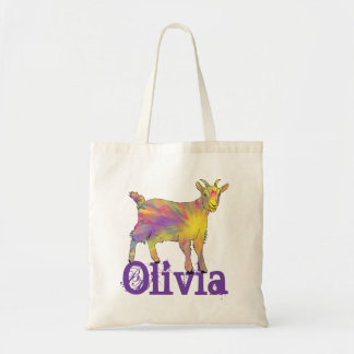 Olivia Cute Colorful Artsy Goat Farm Animal Art Tote Bag