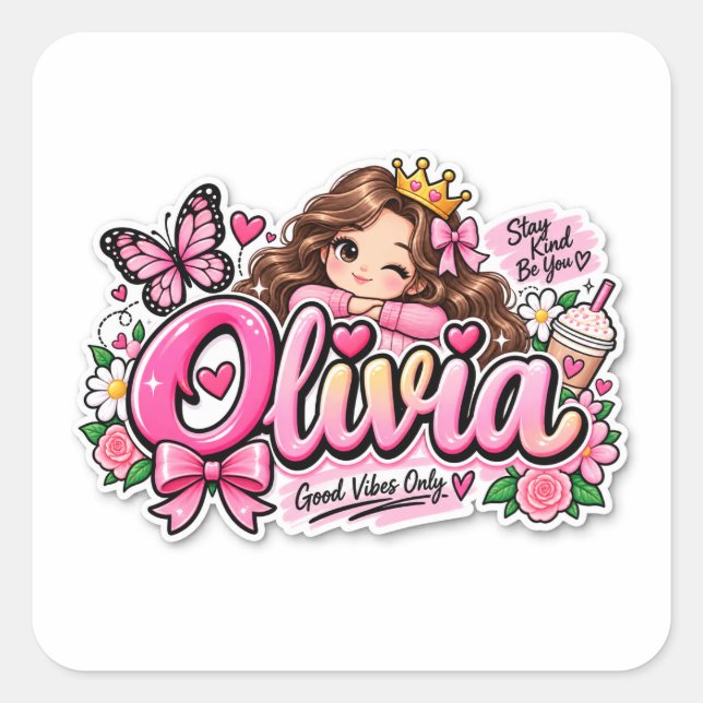 Olivia Cute Personalised Name Sticker (Front)