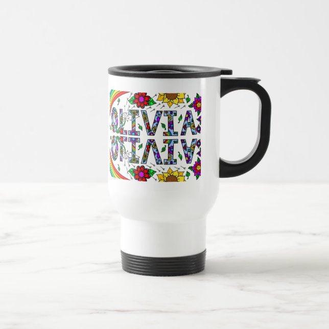 Olivia, Digital Art, Whimsical Flowers Travel Mug (Right)