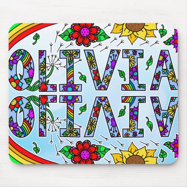 Olivia, Digital Folk Art Style Girl's Name Mouse P Pad (Front)