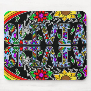 Olivia, Digital Folk Art Style Girl's Name Mouse Pad