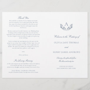 Olivia Elegant Dusty Blue Folded Wedding Program