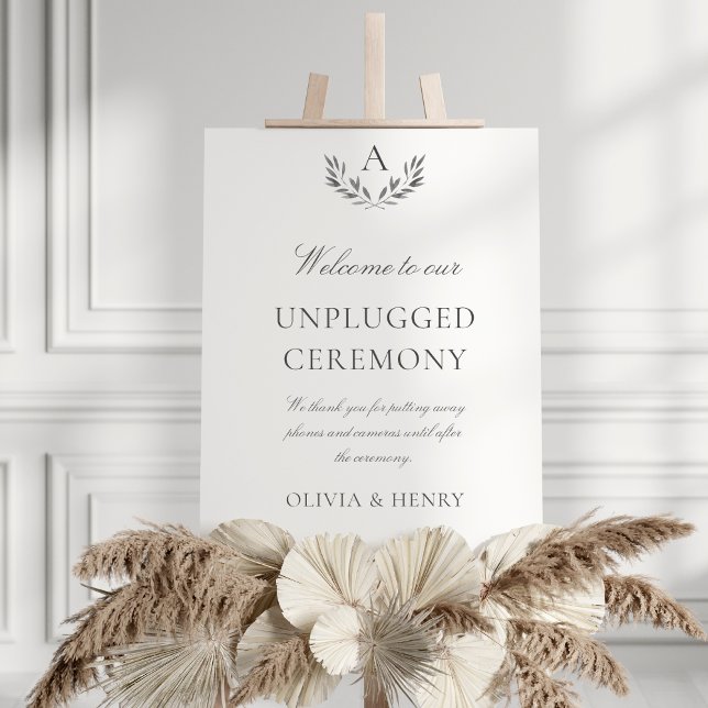 Olivia Elegant Unplugged Wedding Ceremony Sign (This elegant, 11x14 unplugged ceremony sign features your monogram and gray text)